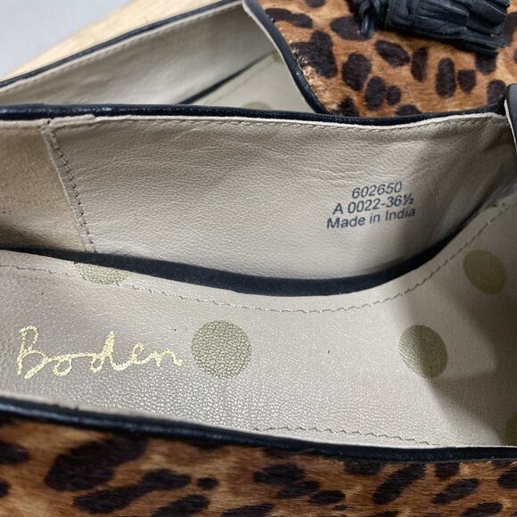 Boden Ines Loafers, Size 6, 36.5 Leather Calf Hair Animal Print Tassels Flats - Picture 6 of 12